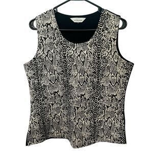 Misook Black and Cream Snake Print Tank Top